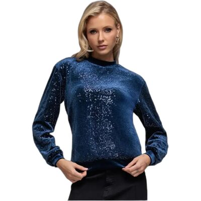 Velour Jumper Women Goddiva Sequin Velvet Bleu 44 Velour Jumper Women Goddiva Sequin Velvet Bleu 44