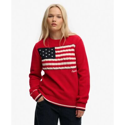Women's round neck sweater with Americana flag Superdry Athletic Essentials Rouge XS Women's round neck sweater with Americana flag Superdry Athletic Essentials Rouge XS