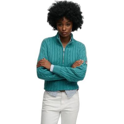 Casual women's half-zip twisted knit jumper Superdry Bleu S Casual women's half-zip twisted knit jumper Superdry Bleu S