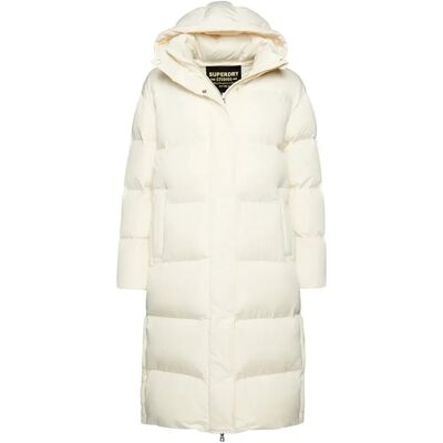 Women's Superdry Long Hooded Puffer Blanc S Women's Superdry Long Hooded Puffer Blanc S