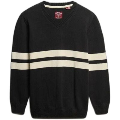 Women's striped V-neck sweater Superdry Gris L Women's striped V-neck sweater Superdry Gris L