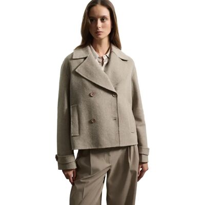 Wool Double-Breasted Coat Women Stefanel Beige L Wool Double-Breasted Coat Women Stefanel Beige L