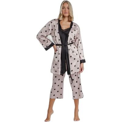 Long-sleeved women's robe Admas Classic Elegant Dots Beige M Long-sleeved women's robe Admas Classic Elegant Dots Beige M