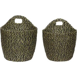 Hübsch Green Woven Paper Baskets Set - Basket Hübsch Green Woven Paper Baskets Set - Basket
