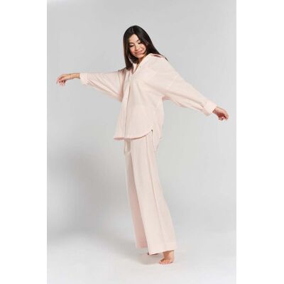 Peachaus Yew striped ethical-cotton pyjama shirt - Dawnlight Coral XS female Peachaus Yew striped ethical-cotton pyjama shirt - Dawnlight Coral XS female