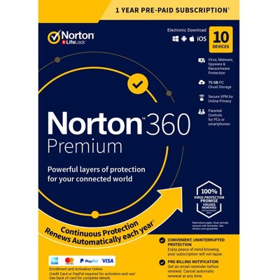 All Products Norton 360 Premium EU Key (1 Year / 10 Devices) + 75 GB Cloud Storage All Products Norton 360 Premium EU Key (1 Year / 10 Devices) + 75 GB Cloud Storage