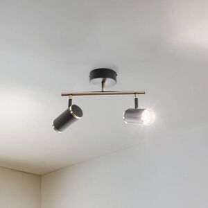 Lumens downlight, 2-bulb, black/brass, height 22 cm, iron Lume Lucea, dimmable, Black, Living / Dining Room, metal, Ceiling Light Lumens downlight, 2-bulb, black/brass, height 22 cm, iron Lume Lucea, dimmable, Black, Living / Dining Room, metal, Ceiling Light