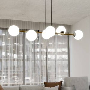 Emibig Gravity 6 Pendant Light - Modern Design, 6 Opal Glass Shades, Adjustable Height Emibig Gravity 6 Pendant Light - Modern Design, 6 Opal Glass Shades, Adjustable Height