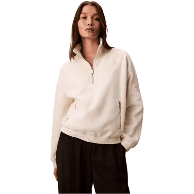 Calvin Klein - 1/4 Zip Mixed Media - Womens Fleece Pullover - White Black 110cm Calvin Klein - 1/4 Zip Mixed Media - Womens Fleece Pullover - White Black 110cm