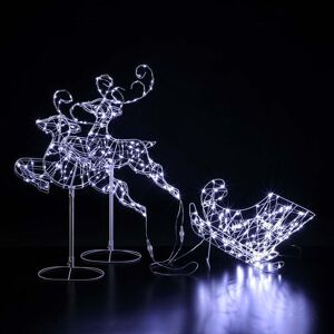 Noma 96cm Two White Flexi Reindeer With Sleigh Noma 96cm Two White Flexi Reindeer With Sleigh
