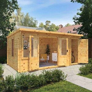 Mercia 5.1m x 3m Pent Log Cabin with Side Shed Mercia 5.1m x 3m Pent Log Cabin with Side Shed
