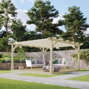 Rutland County Premium Pergola And Decking Kit 4.8m in Light Green Col Rutland County Premium Pergola And Decking Kit 4.8m in Light Green Col
