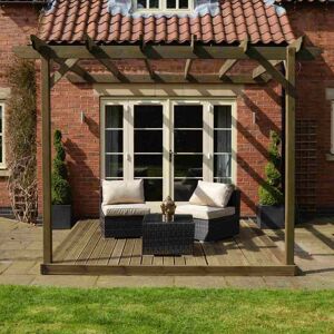 Rutland County Wall Mounted Garden Pergola and Decking Kit 3.6m in Rus Rutland County Wall Mounted Garden Pergola and Decking Kit 3.6m in Rus