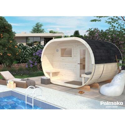 PALMAKO Beige Fasssauna - Anette 328x274cm - Outdoor Sauna PALMAKO Beige Fasssauna - Anette 328x274cm - Outdoor Sauna