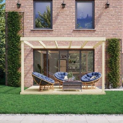 Rutland County Wall Mounted Box Pergola And Decking Kit 3.6m in Light Rutland County Wall Mounted Box Pergola And Decking Kit 3.6m in Light