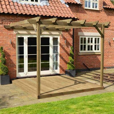Rutland County Wall Mounted Garden Pergola and Decking Kit 3m in Light Rutland County Wall Mounted Garden Pergola and Decking Kit 3m in Light