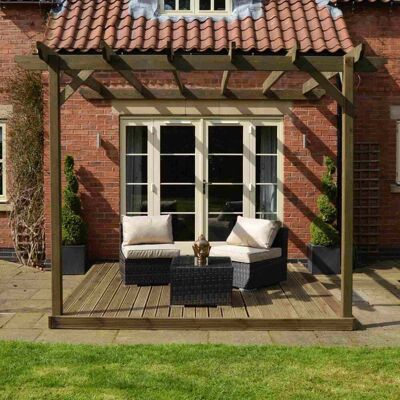 Rutland County Wall Mounted Garden Pergola and Decking Kit 3m in Rusti Rutland County Wall Mounted Garden Pergola and Decking Kit 3m in Rusti