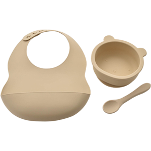Bambino Bib Bowl & Spoon Natural Silicone Feeding Set Bambino Bib Bowl & Spoon Natural Silicone Feeding Set