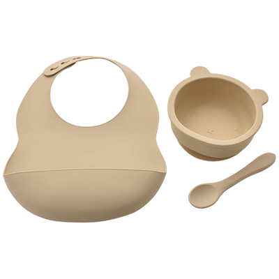 Bambino Bib Bowl & Spoon Natural Silicone Feeding Set Bambino Bib Bowl & Spoon Natural Silicone Feeding Set