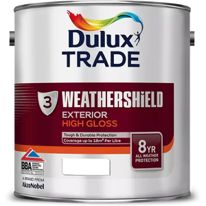 Dulux Trade Weathershield Exterior High Gloss, Pure Brilliant White 1L Dulux Trade Weathershield Exterior High Gloss, Pure Brilliant White 1L