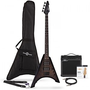 Gear4Music Harlem V Bass Guitar + 15W Amp Pack Trans Black Gear4Music Harlem V Bass Guitar + 15W Amp Pack Trans Black