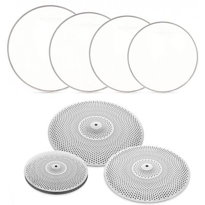 4pc Low Volume Cymbal and Mesh Head Rock Pack by Gear4music Silver 4pc Low Volume Cymbal and Mesh Head Rock Pack by Gear4music Silver