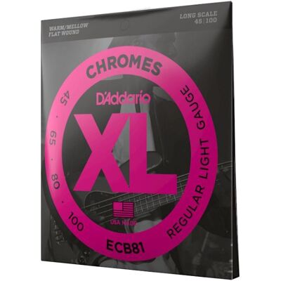 DAddario ECB81 Chromes Flat Wound Bass Long Scale Light 45-100 DAddario ECB81 Chromes Flat Wound Bass Long Scale Light 45-100