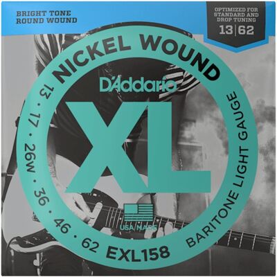 Daddario EXL158 Nickel Wound Baritone Guitar Strings Light 13-62 Daddario EXL158 Nickel Wound Baritone Guitar Strings Light 13-62