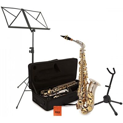 Alto Saxophone Beginner Pack by Gear4music Nickel & Gold Alto Saxophone Beginner Pack by Gear4music Nickel & Gold
