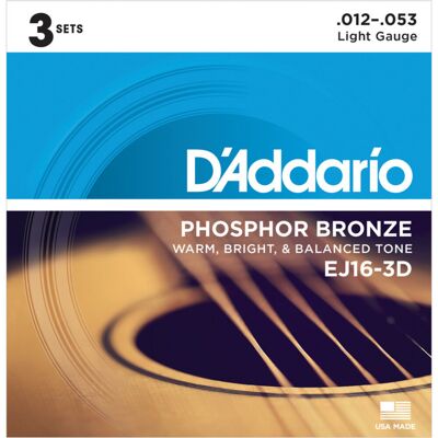 DAddario EJ16-3D Phosphor Bronze Light 12-53 3 Pack DAddario EJ16-3D Phosphor Bronze Light 12-53 3 Pack