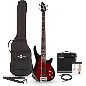 Gear4Music Chicago Bass Guitar + 15W Amp Pack Trans Red Burst Gear4Music Chicago Bass Guitar + 15W Amp Pack Trans Red Burst