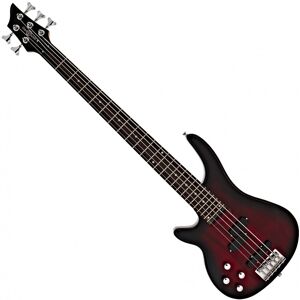 Chicago 5 String Left Handed Bass Guitar by Gear4music Trans Red Chicago 5 String Left Handed Bass Guitar by Gear4music Trans Red