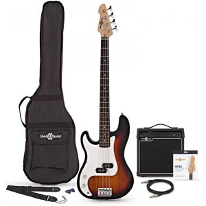 Gear4Music LA Left Handed Bass Guitar Sunburst 15W Bass Amp Pack Gear4Music LA Left Handed Bass Guitar Sunburst 15W Bass Amp Pack