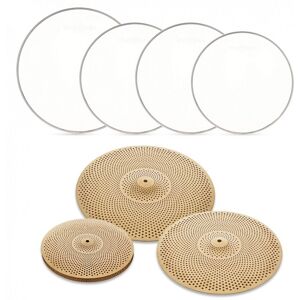 4pc Low Volume Cymbal and Mesh Head Fusion Pack by Gear4music Gold 4pc Low Volume Cymbal and Mesh Head Fusion Pack by Gear4music Gold