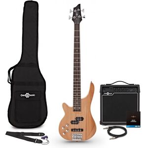 Gear4Music Chicago Left Handed Bass Guitar Natural 15W Bass Amp & Accessory Pack Gear4Music Chicago Left Handed Bass Guitar Natural 15W Bass Amp & Accessory Pack