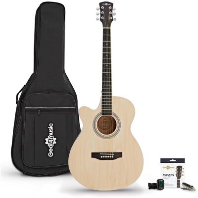 Single Cutaway Left Handed Acoustic Guitar Pack by Gear4music Natural Single Cutaway Left Handed Acoustic Guitar Pack by Gear4music Natural