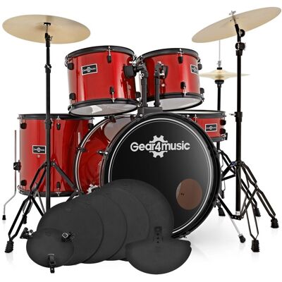 Gear4Music BDK-1+ Full Size Starter Drum Kit Practice Pack Red Gear4Music BDK-1+ Full Size Starter Drum Kit Practice Pack Red