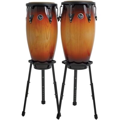 Latin Percussion LP Aspire 11" & 12" Congas with Basket Stand Vintage Sunburst Latin Percussion LP Aspire 11" & 12" Congas with Basket Stand Vintage Sunburst
