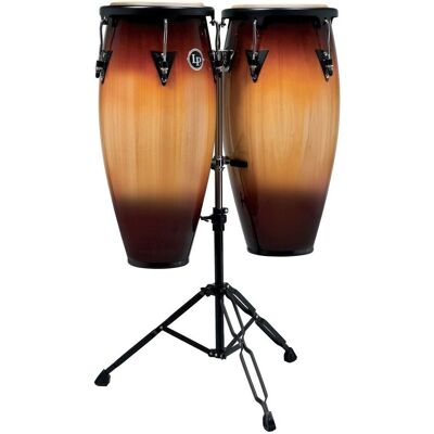 Latin Percussion LP Aspire 10" & 11" Congas with Double Stand Vintage Sunburst Latin Percussion LP Aspire 10" & 11" Congas with Double Stand Vintage Sunburst