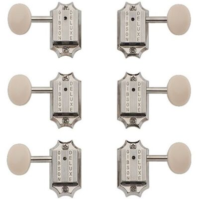 Gibson PMMH-060 Deluxe White Button Tuner Set Vintage Nickel Gibson PMMH-060 Deluxe White Button Tuner Set Vintage Nickel