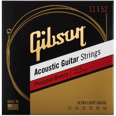 Gibson Phosphor Bronze Ultra-Light Acoustic Guitar Strings 11-52 Gibson Phosphor Bronze Ultra-Light Acoustic Guitar Strings 11-52
