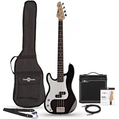 Gear4Music LA Left Handed Bass Guitar Black 15W Bass Amp Pack Gear4Music LA Left Handed Bass Guitar Black 15W Bass Amp Pack