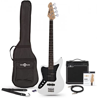 Gear4Music Seattle Left Handed Bass Guitar + 15W Amp Pack White Gear4Music Seattle Left Handed Bass Guitar + 15W Amp Pack White