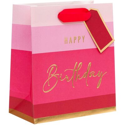 Glick Pink Happy Birthday Stripe Medium Gift Bag Glick Pink Happy Birthday Stripe Medium Gift Bag