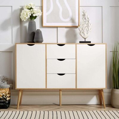 Home Source Oak White Sideboard - Storage Cabinet with 2 Doors & 3 Drawers Home Source Oak White Sideboard - Storage Cabinet with 2 Doors & 3 Drawers
