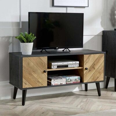 Dallas Herringbone TV Entertainment Open Storage Stand - Black & N Dallas Herringbone TV Entertainment Open Storage Stand - Black & N