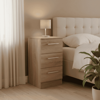 Dulcie Bedside with 3 Storage Drawers Oak Effect Dulcie Bedside with 3 Storage Drawers Oak Effect