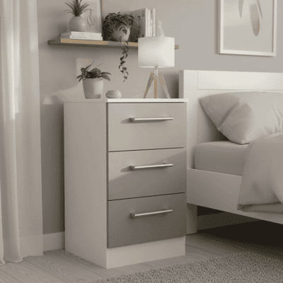 Dulcie Bedside with 3 Storage Drawers Grey/White Dulcie Bedside with 3 Storage Drawers Grey/White
