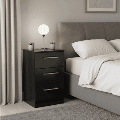 Dulcie Bedside with 3 Storage Drawers Black Dulcie Bedside with 3 Storage Drawers Black