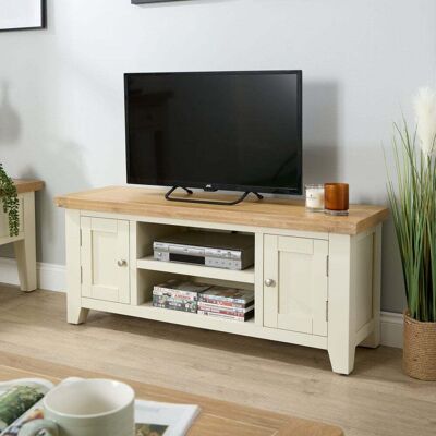 Melbourne Oak & Pine TV Stand with Storage Cabinets - Oak/White Melbourne Oak & Pine TV Stand with Storage Cabinets - Oak/White